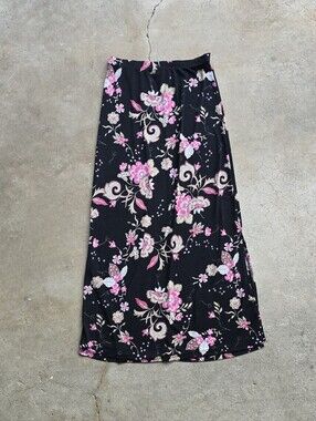vtg y2k floral Slinky grunge Whimisgoth maxi skirt